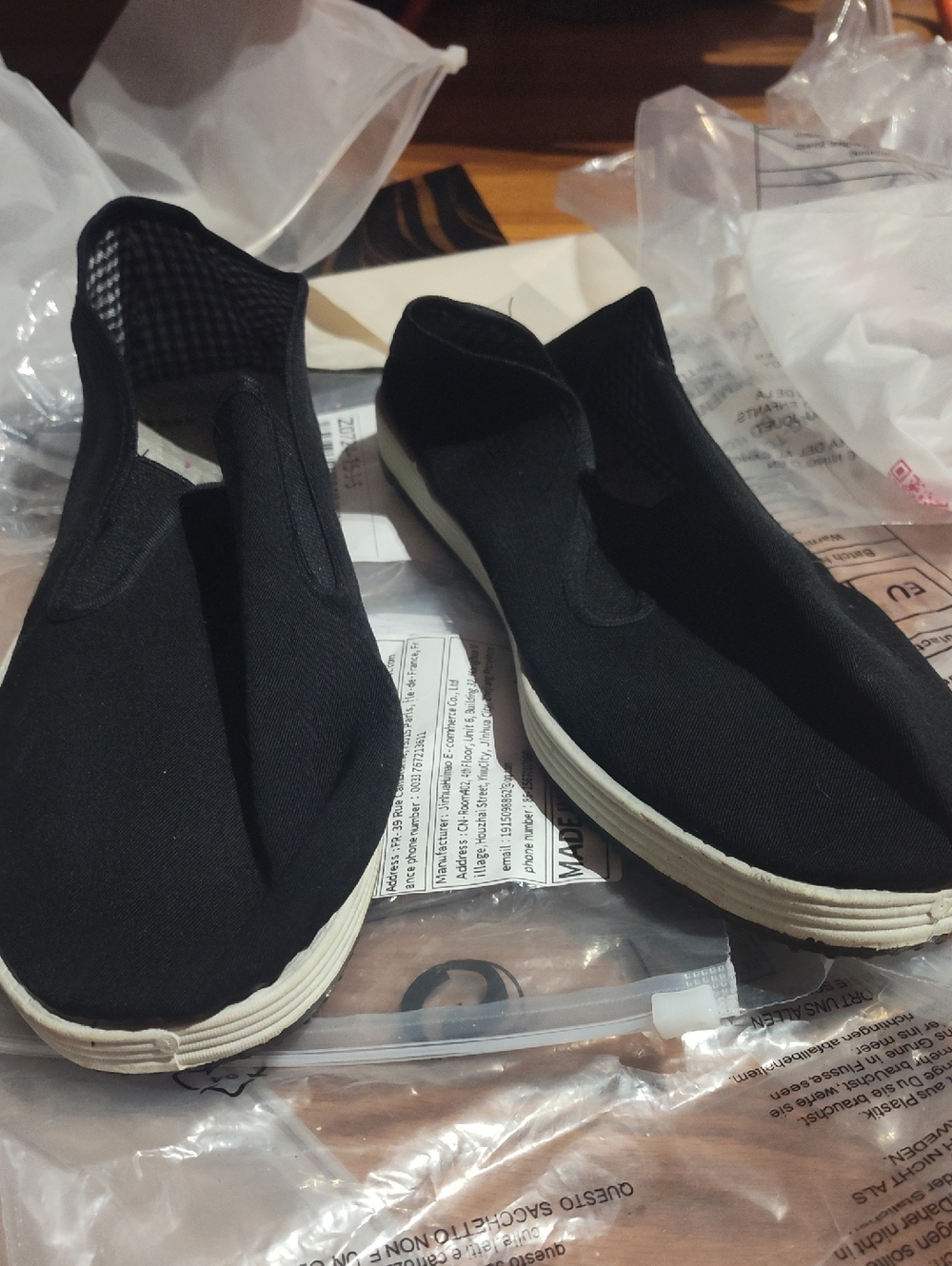 Black Slip-On Canvas Sneakers with White Sole Mens